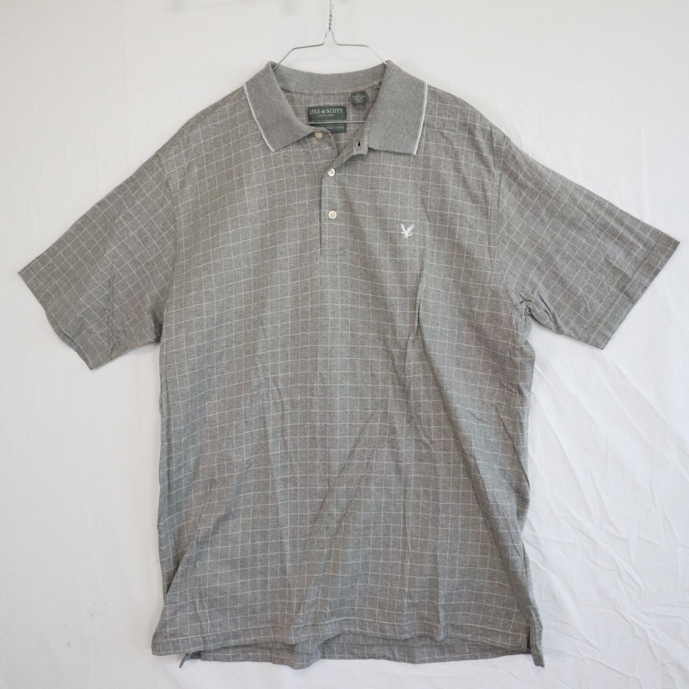 Lyle & Scott Polo Shirt Mens Large Golf Casual Knit‎ Gray Check Short Sleeve